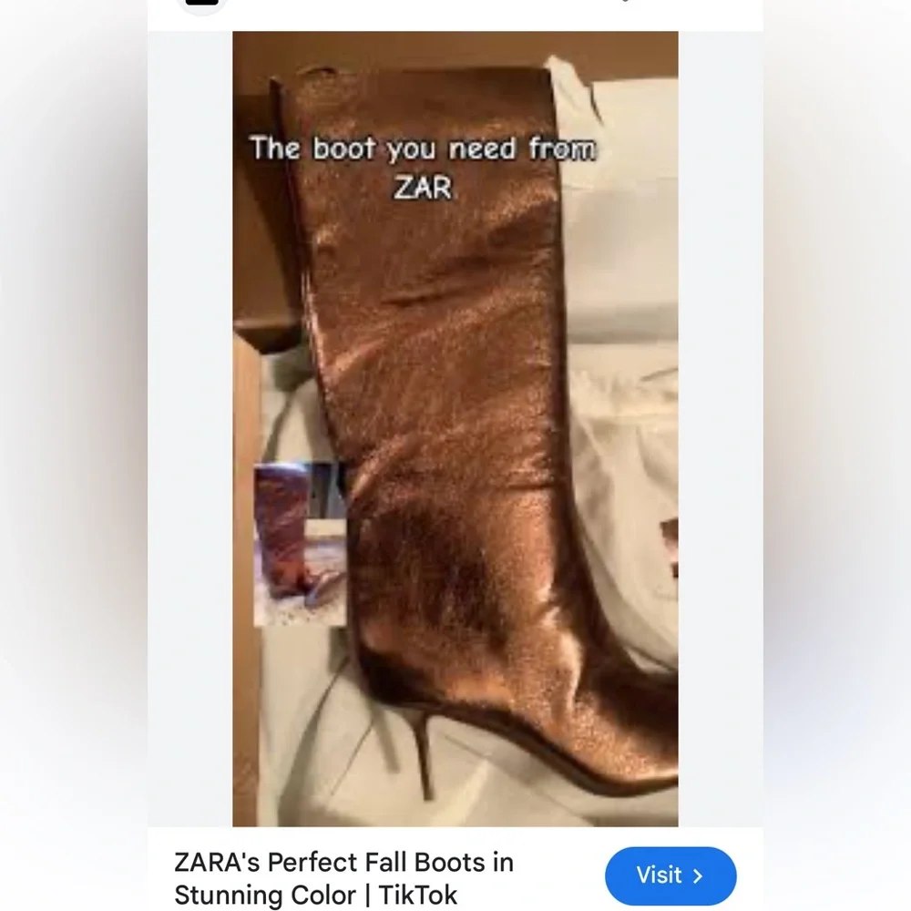 Zara Woman Metallic Kitten Heel Knee Boots Gold Bronze - Picture 13 of 15